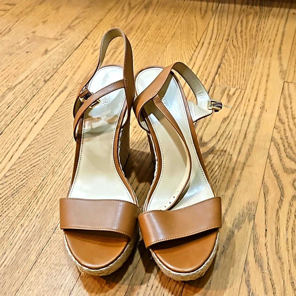 Micheal Kors Camel Color Wedge Sandals.